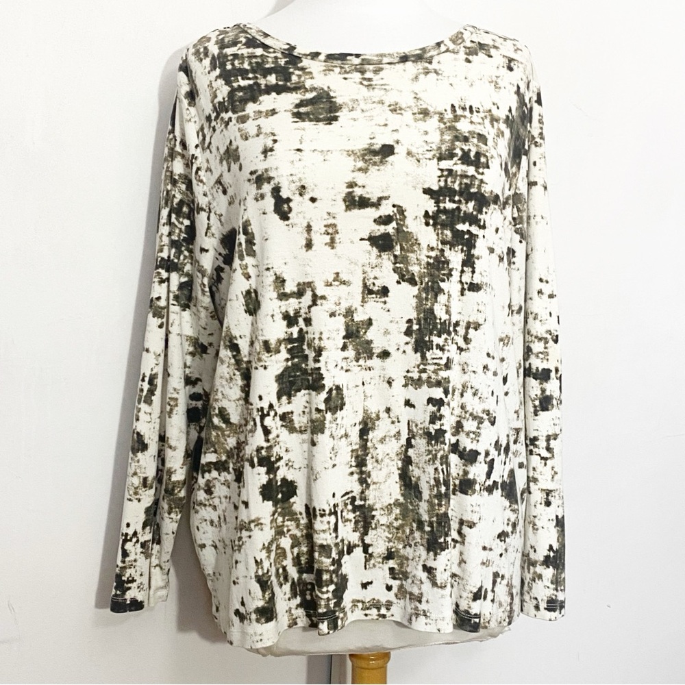 Relativity Brown and Cream Abstract Tie Dye Long Sleeve Round Neck Knit Top 3X